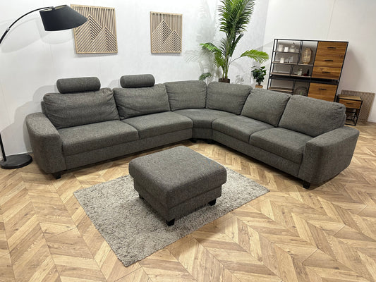 Antraciet Suède Stoffen Hoekbank Inc Hocker ~ Losse Rugkussens Met Afneembare Hoezen