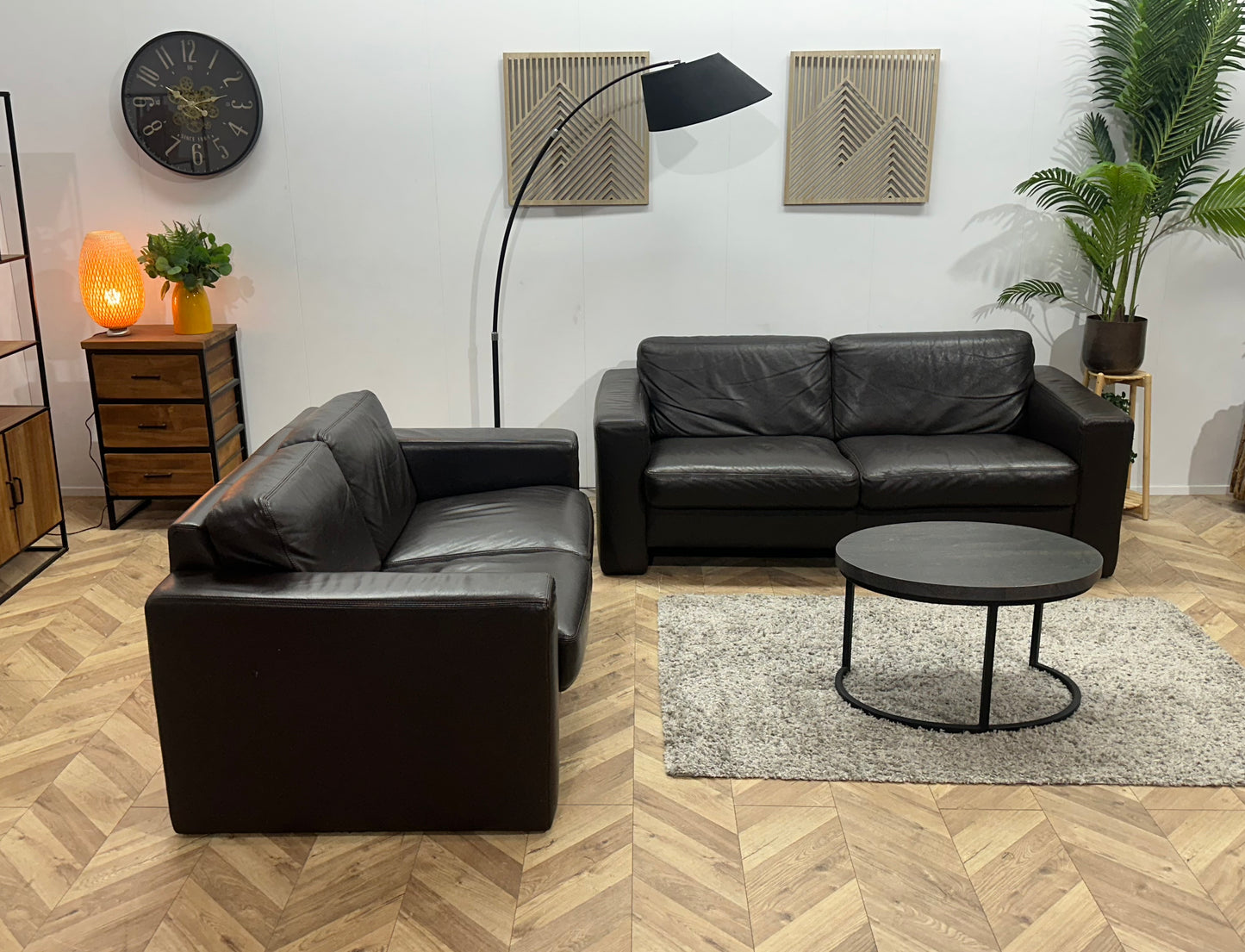 Bruine Echt Lederen Banken Set ~ Vaste Kussens