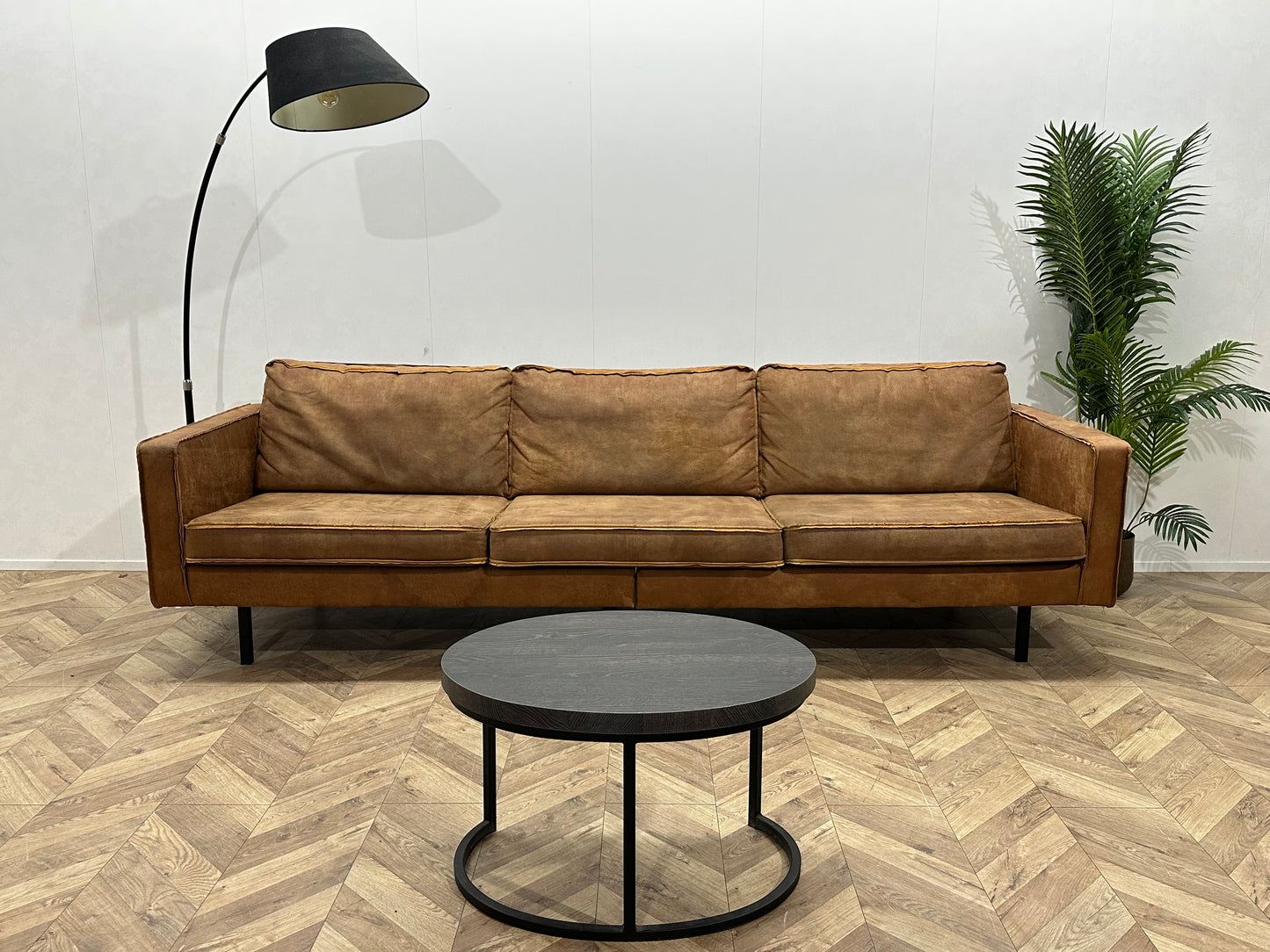 Be Pure Cognac Bruine Suède Lederen 3-Zits Bank ~ Losse Kussens Met Afneembare Hoezen