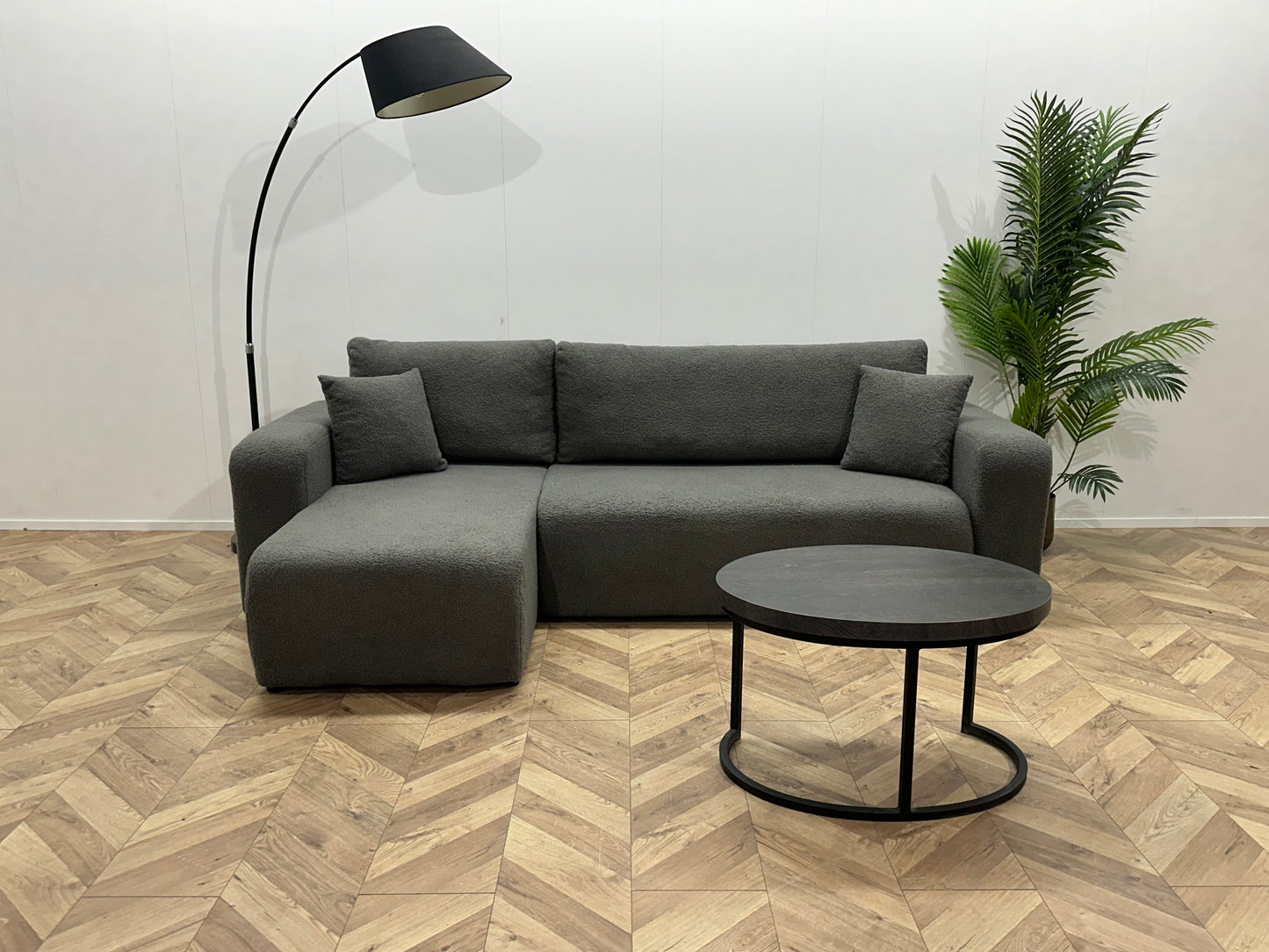 !Showroommodel! Grijze Bouclé Hoekbank