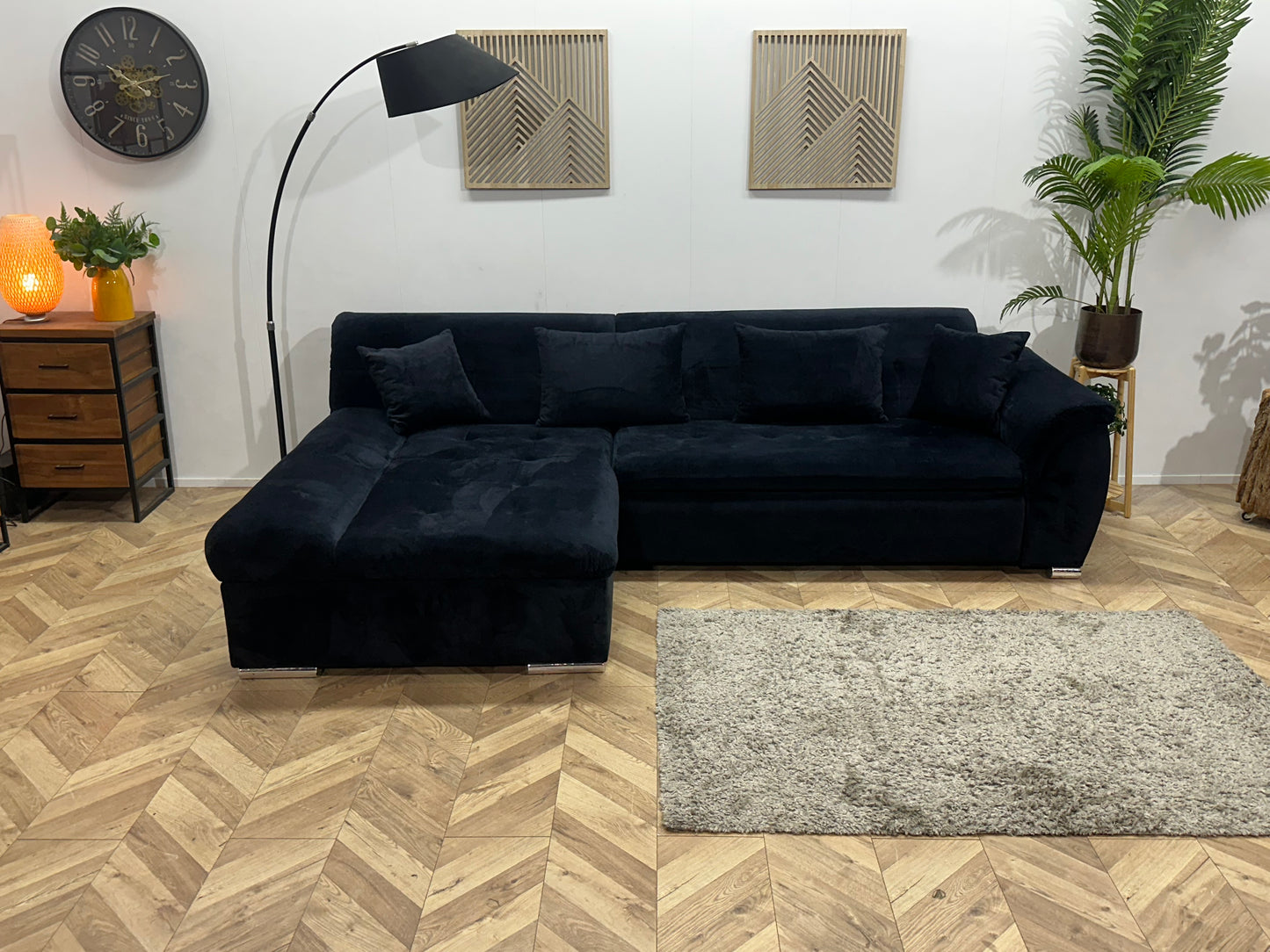 !Showroommodel! Zwarte Velvet Hoekbank ~ Slaapfunctie