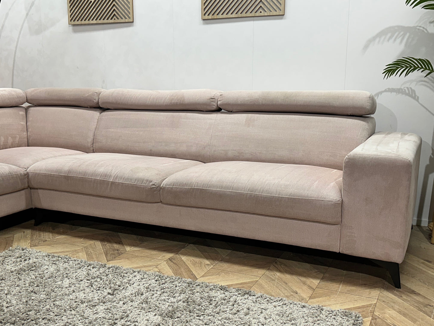 Roze Suede Stoffen Hoekbank ~ Verstelbare Hoofdsteunen