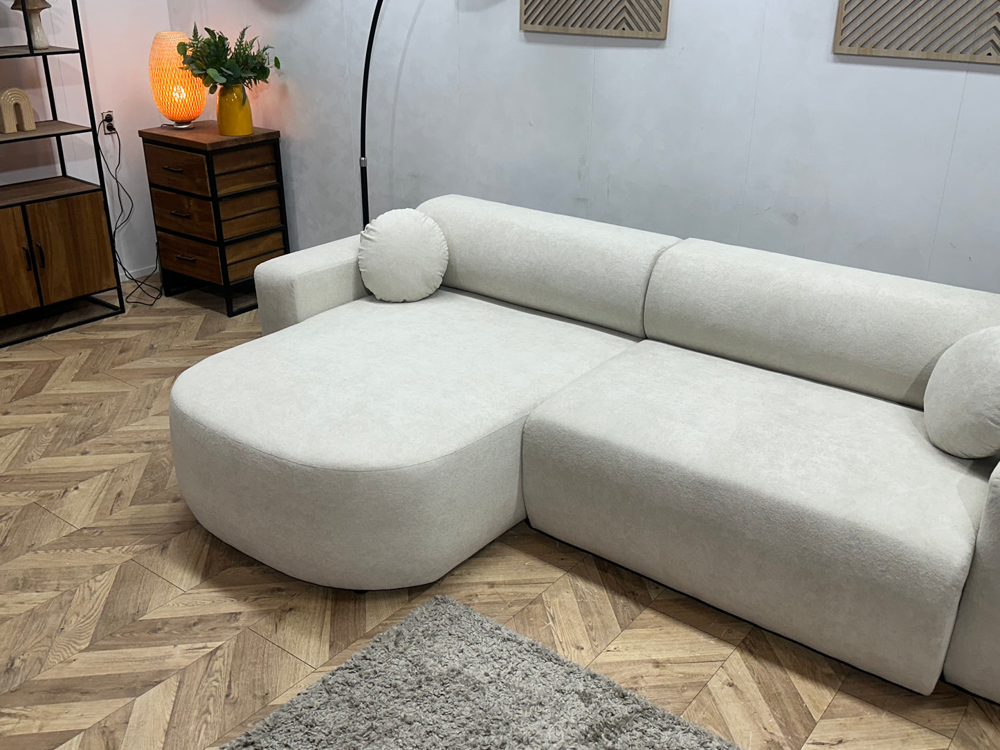 !Showroommodel! Witte Velvet Hoekbank ~ Slaapfunctie