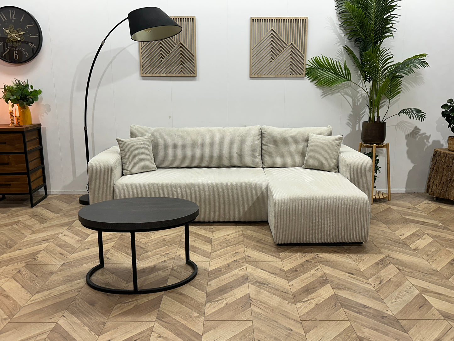 !Showroommodel! Witte Ribstof Hoekbank