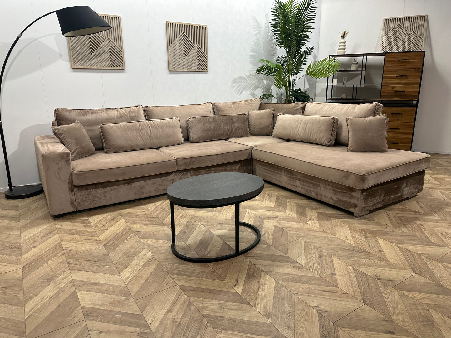 Licht Bruine Velvet Hoekbank ~ Losse Kussens Met Afneembare Hoezen