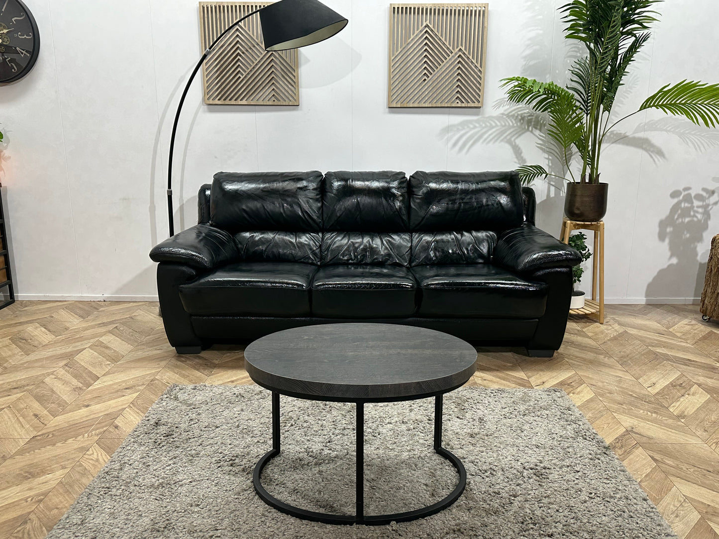 Zwarte Echt Lederen 3-Zits Bank ~ Geïmpregneerd