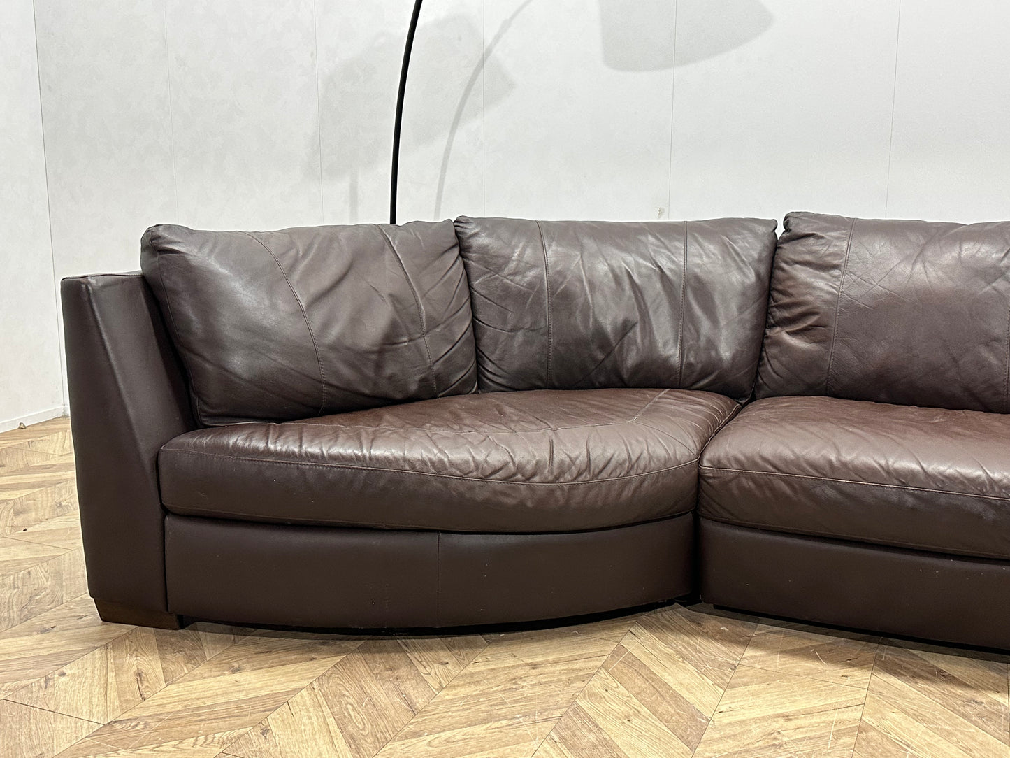 Bruine Echt Lederen Design Hoekbank Inc Hocker ~ Vaste Kussens