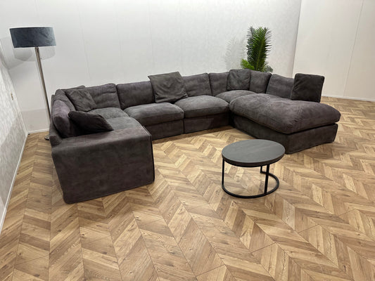 Antraciet Ruime Suède Lederen U Bank ~ Losse Kussens Met Afneembare Hoezen