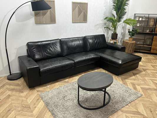 Zwarte Echt Lederen Hoekbank ~Geïmpregneerd