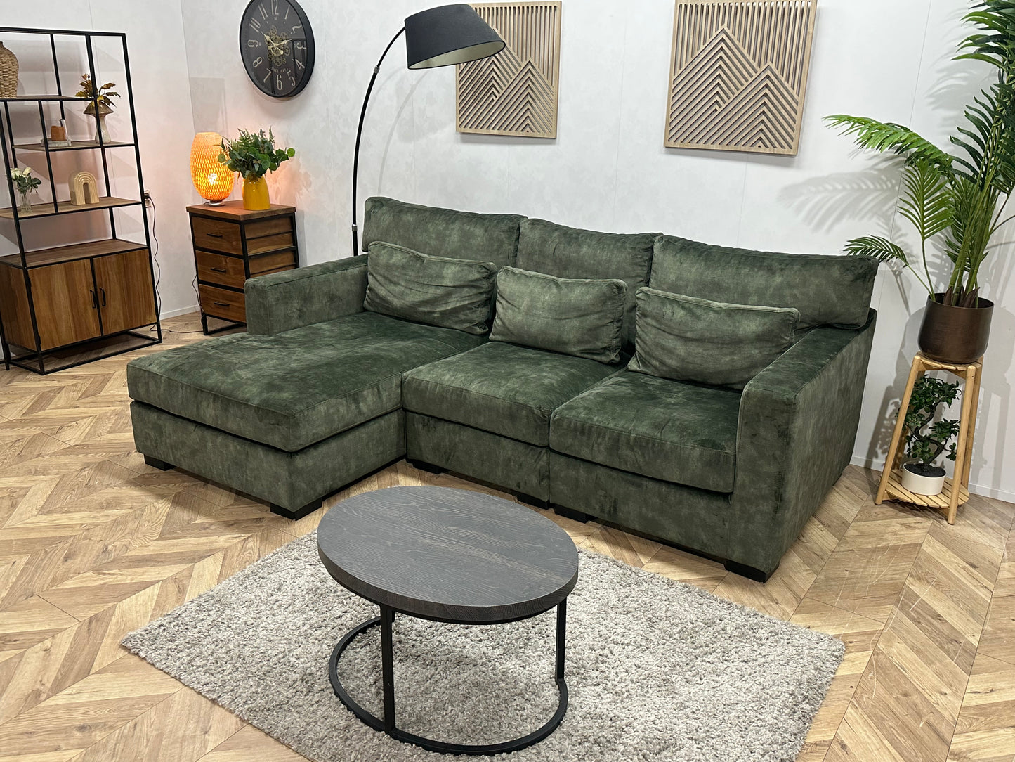 Groene Velvet Hoekbank ~ Losse Kussens Met Afneembare Hoezen
