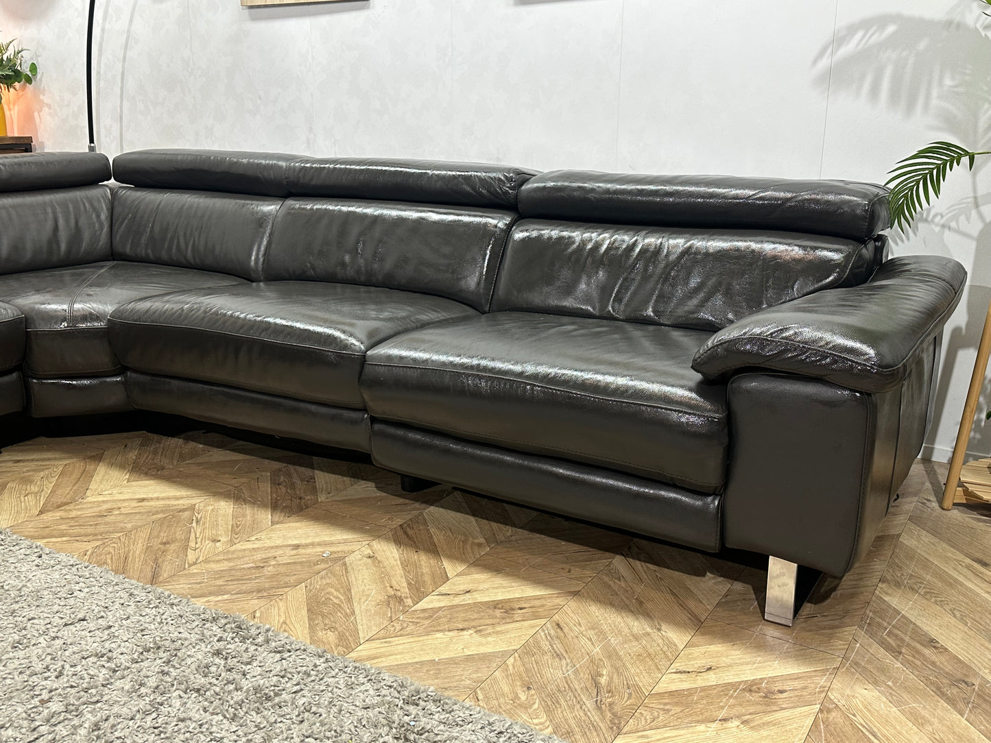 Goossens Zwarte Echt Lederen Hoekbank ~ Geïmpregneerd