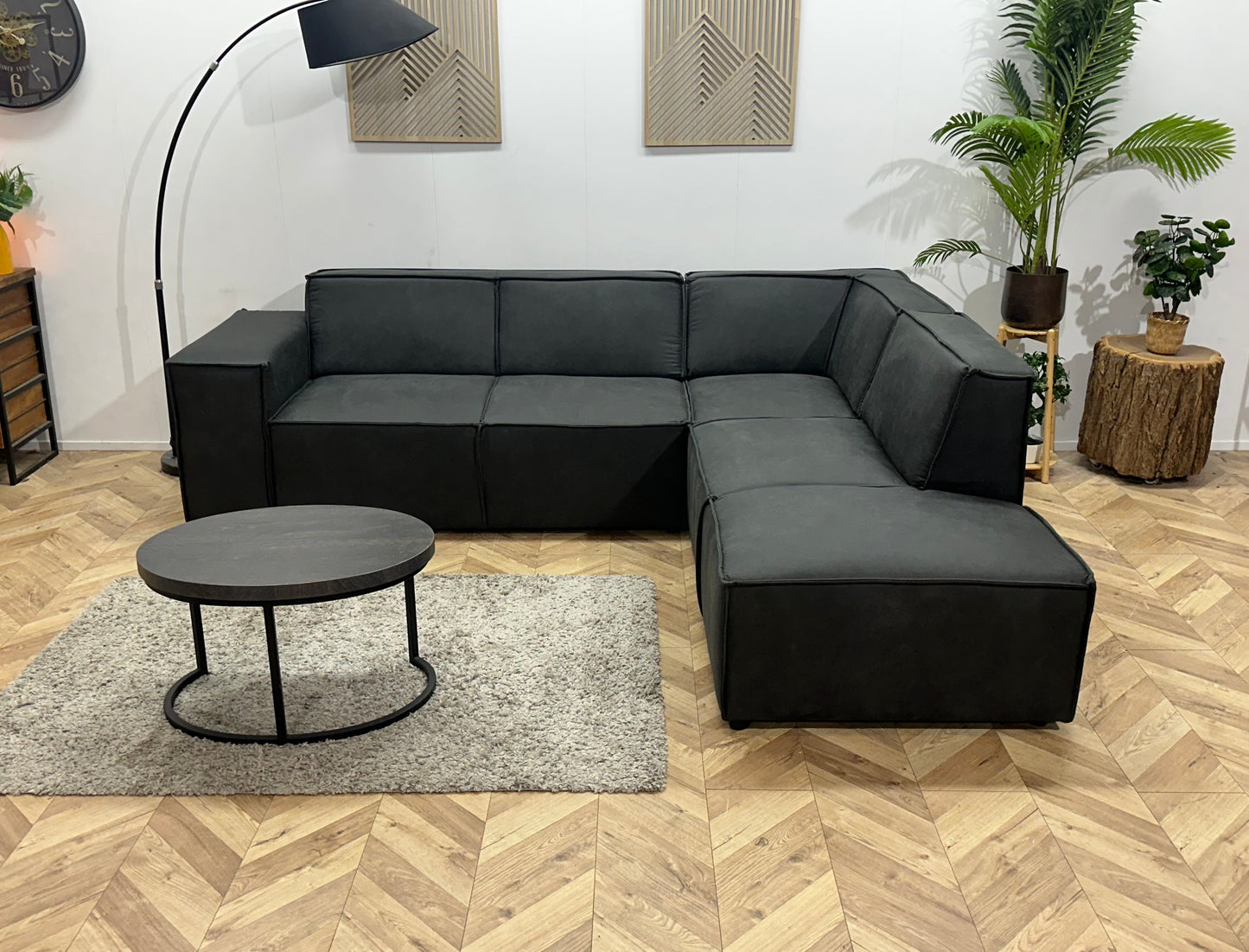 !Showroommodel! Antraciet Leather Look Hoekbank