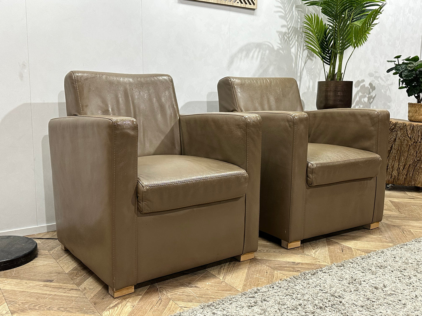 Bruine Echt Lederen Fauteuil Set ~ Geïmpregneerd