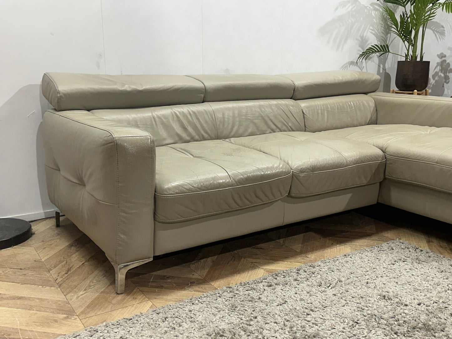 Beige Echt Lederen Hoekbank ~ Geïmpregneerd