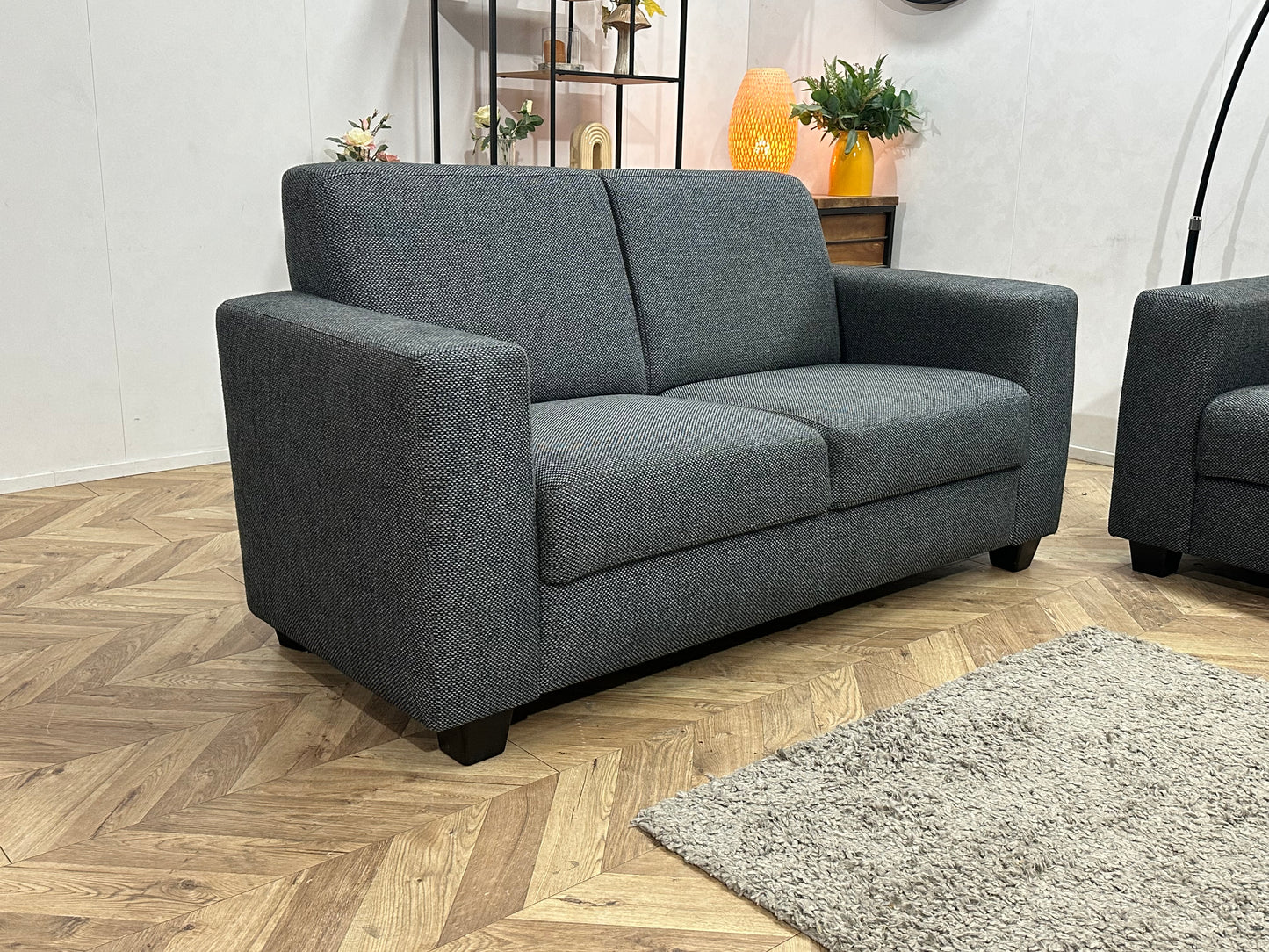 Antraciet/Grijze Banken Set Inc Hocker ~ Vaste Kussens