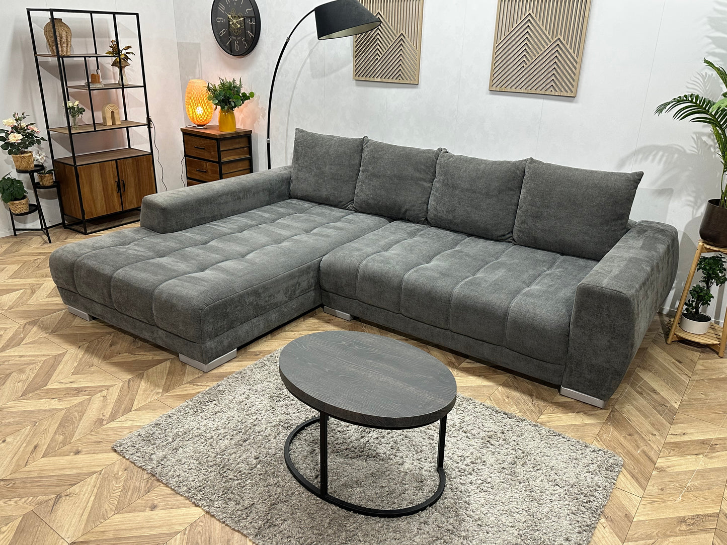 Antraciet Ruime Suede Stoffen Hoekbank ~ Nieuwstaat