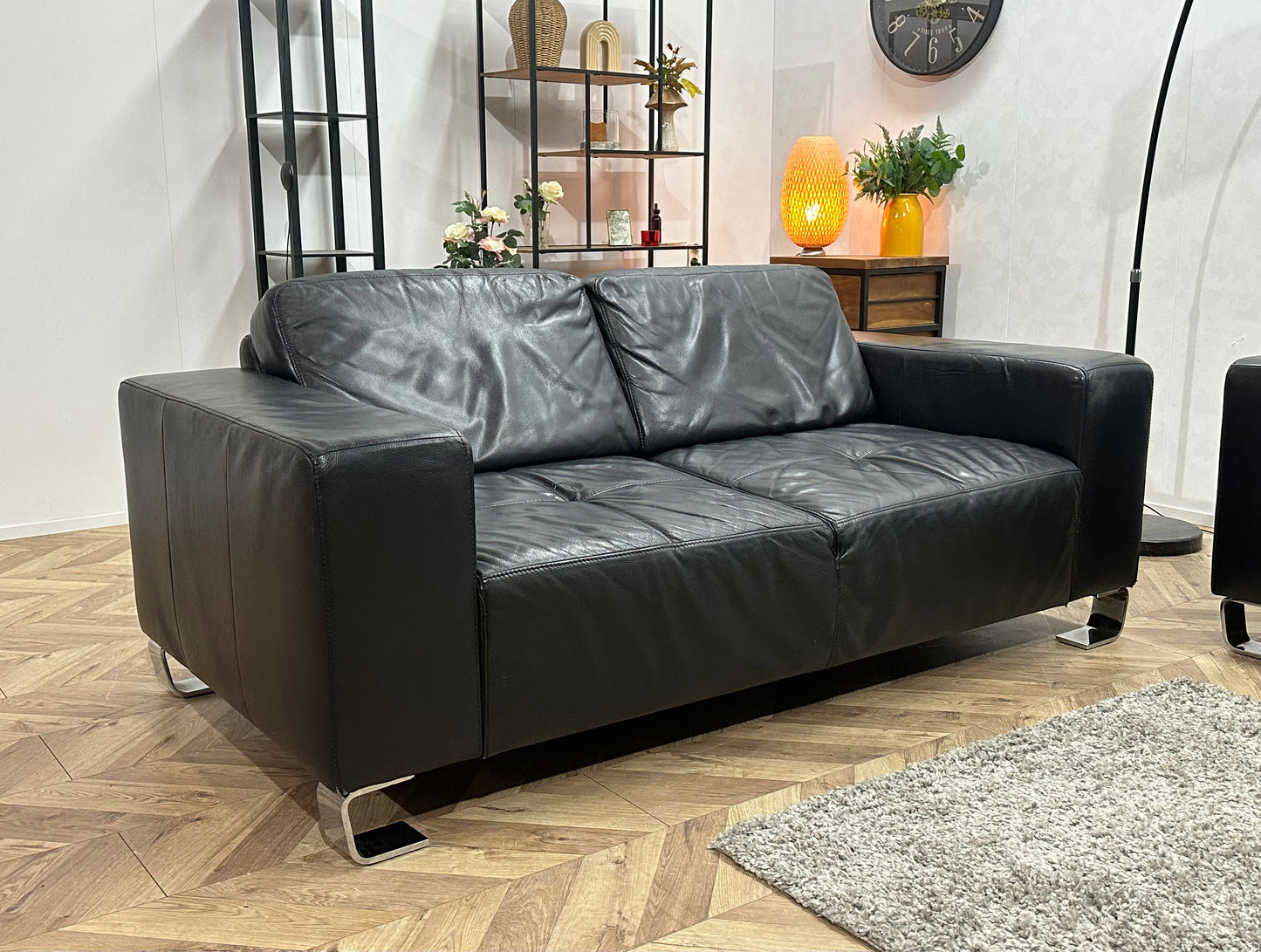 Zwart Echt Lederen Banken Set ~ Vaste Kussens