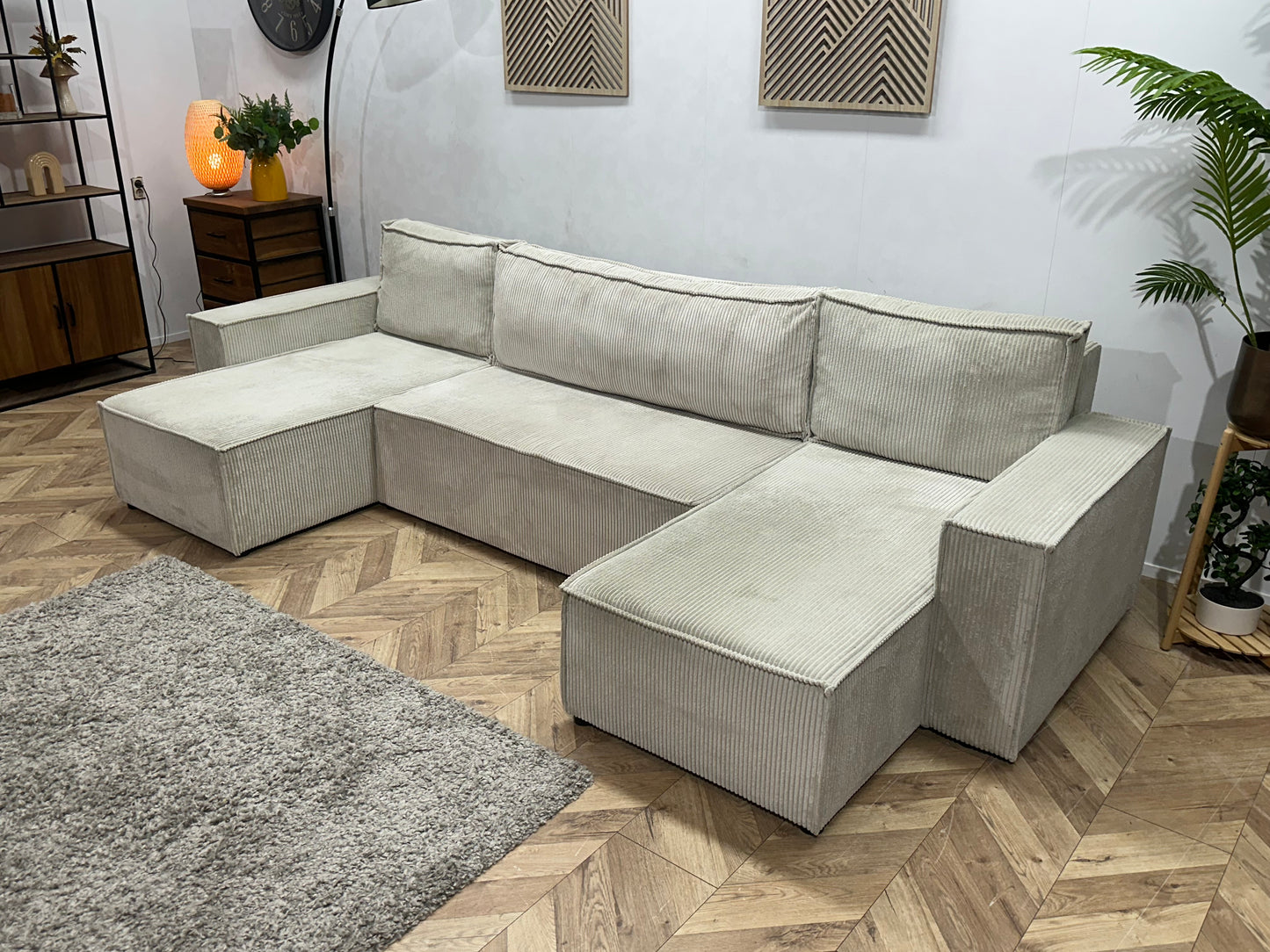 !Showroommodel! Witte Ribstof U Bank ~ Slaapfunctie