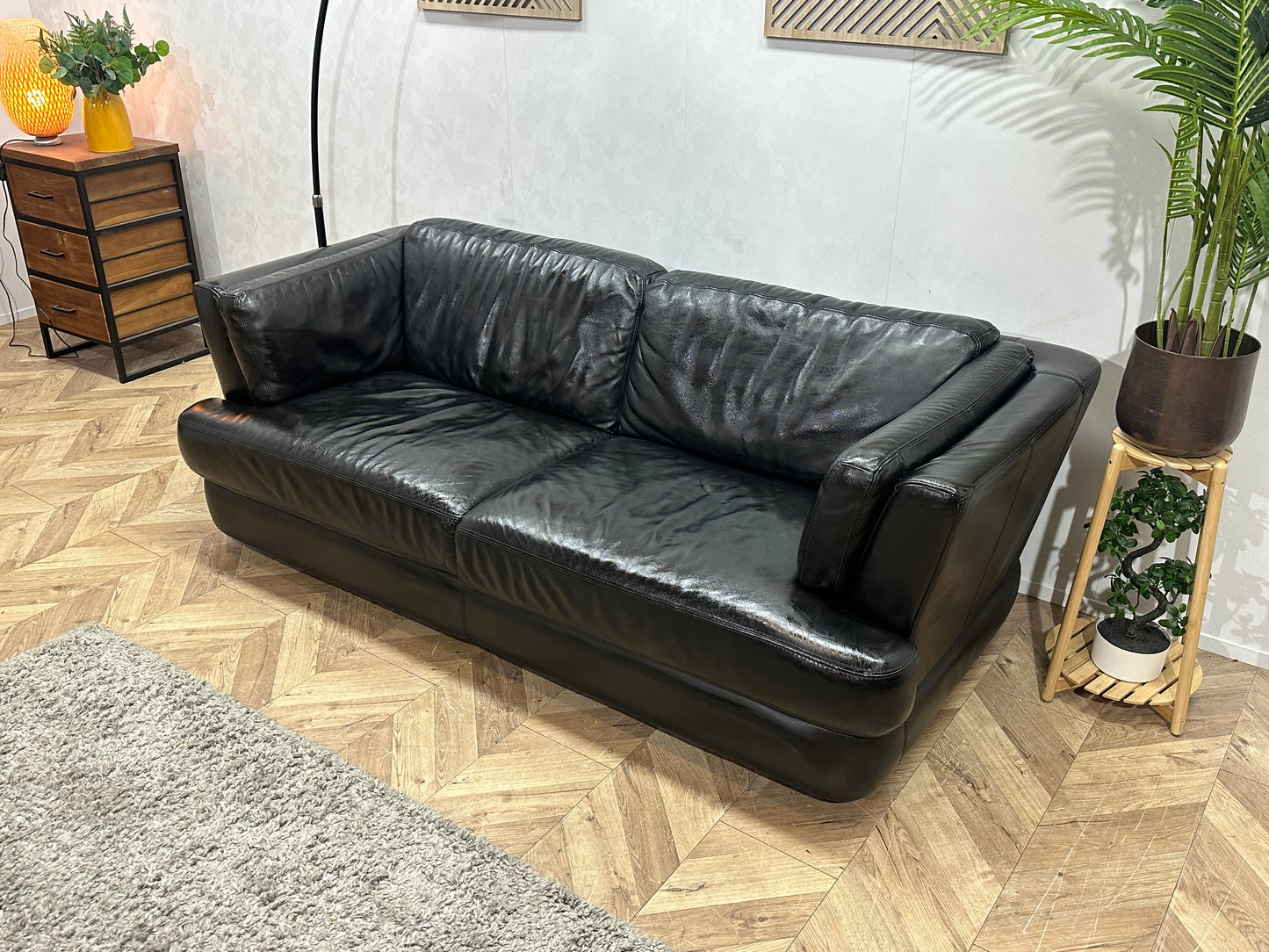 Chateau D’ax Zwarte Echt Lederen 2.5-Zits Bank Inc Hocker ~ Geïmpregneerd