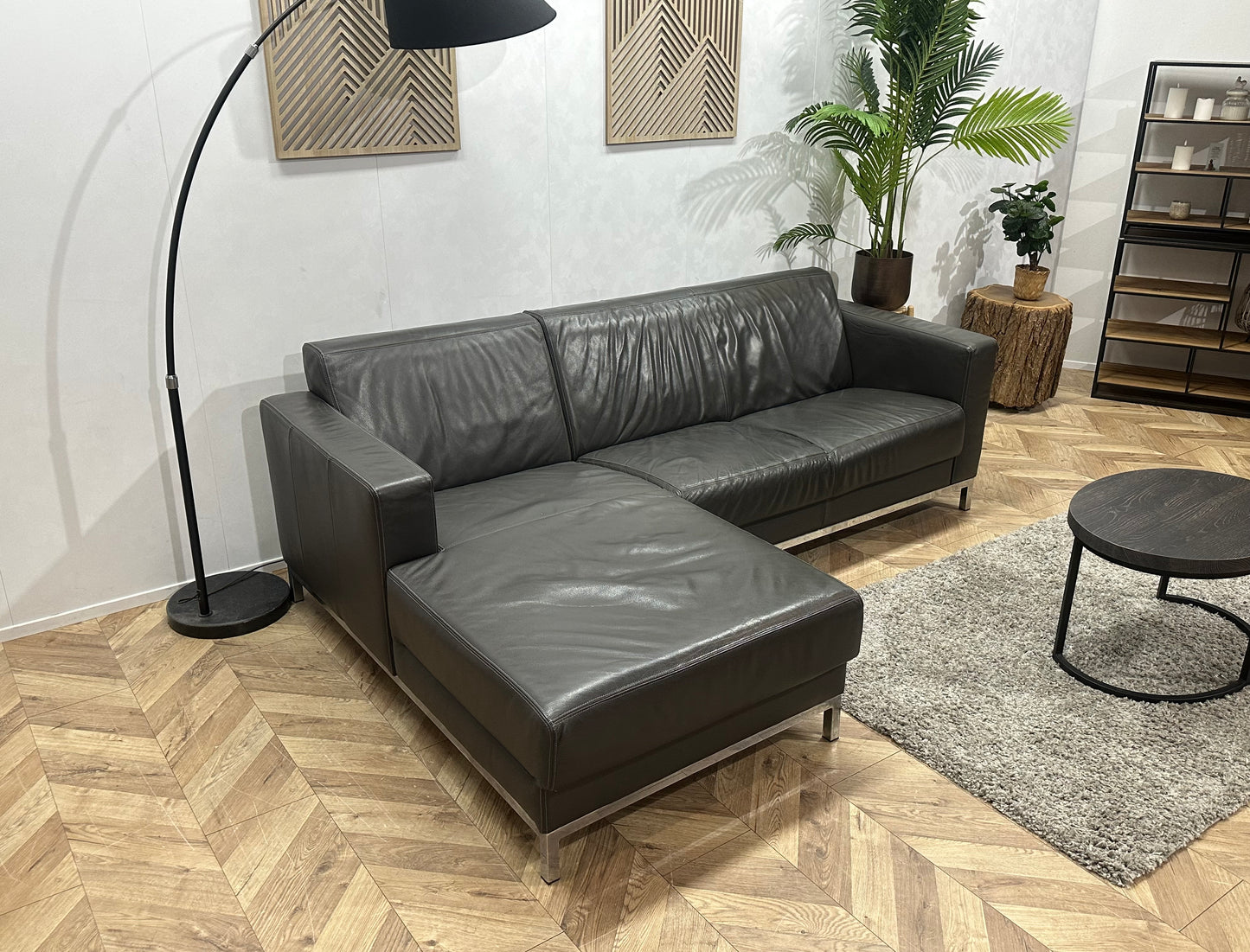 Montèl Antraciet Echt Lederen Hoekbank ~ Vaste Kussens