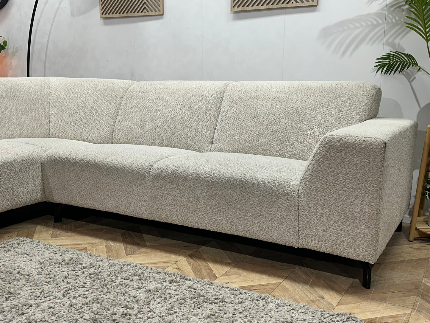 !Showroommodel! Witte/Crème Bouclé Stoffen Hoekbank