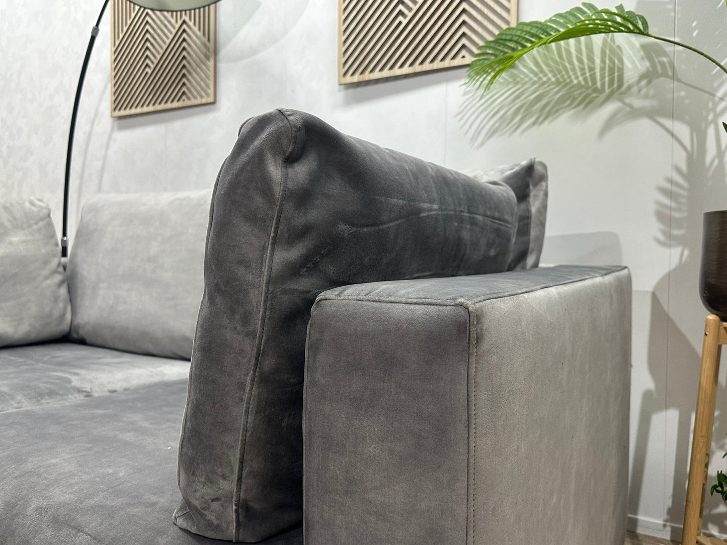 Licht Grijze Velvet 2.5-Zits Bank ~ Losse Kussens Met Afneembare Hoezen