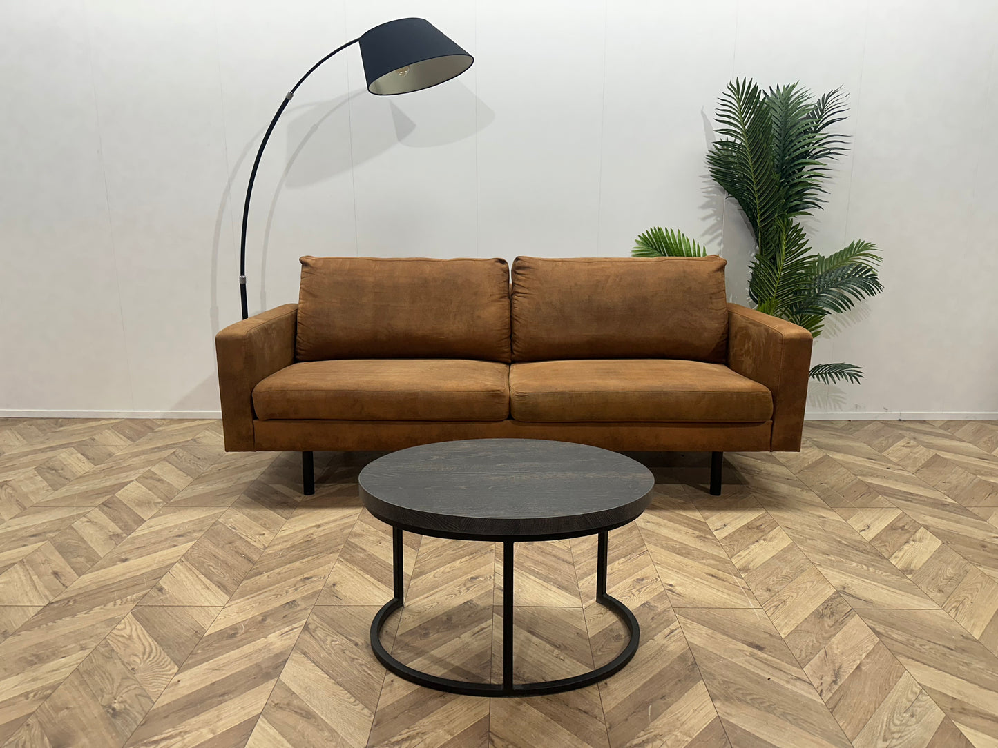 Cognac Bruine Suède Lederen 2.5-Zits Bank ~ Losse Kussens Met Afneembare Hoezen