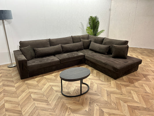 Bruine Velvet Hoekbank ~ Losse Kussens Met Afneembare Hoezen