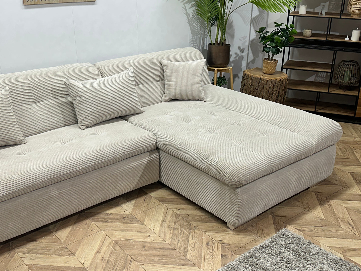 !Showroommodel! Crème Ribstof U Bank ~ Slaapfunctie