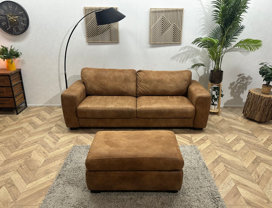 Cognac Bruine Suède Stoffen 2.5-Zits Bank Inc Hocker ~ Nieuwstaat