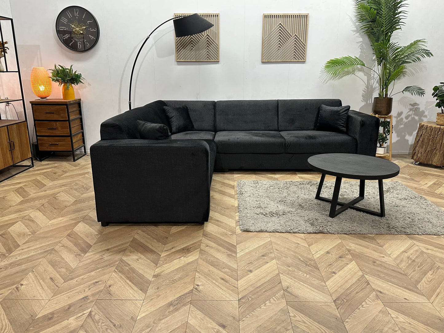 !Showroommodel! Zwarte Velvet Hoekbank