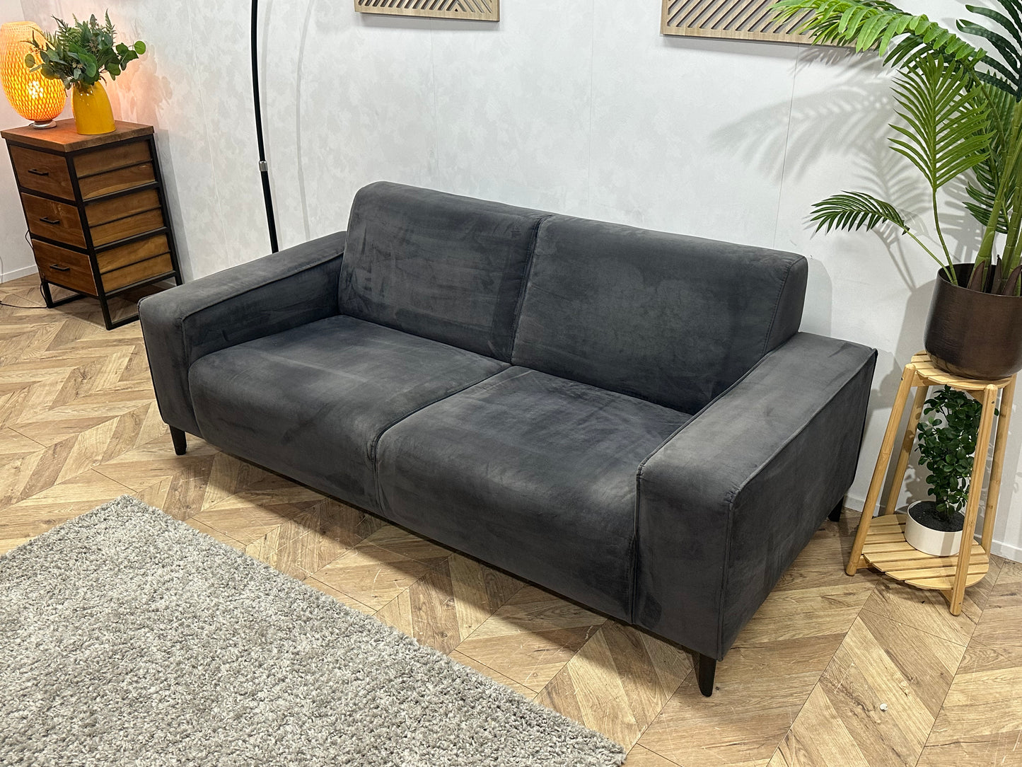 Antraciet Velvet 2.5-Zits Bank ~ Vaste Kussens