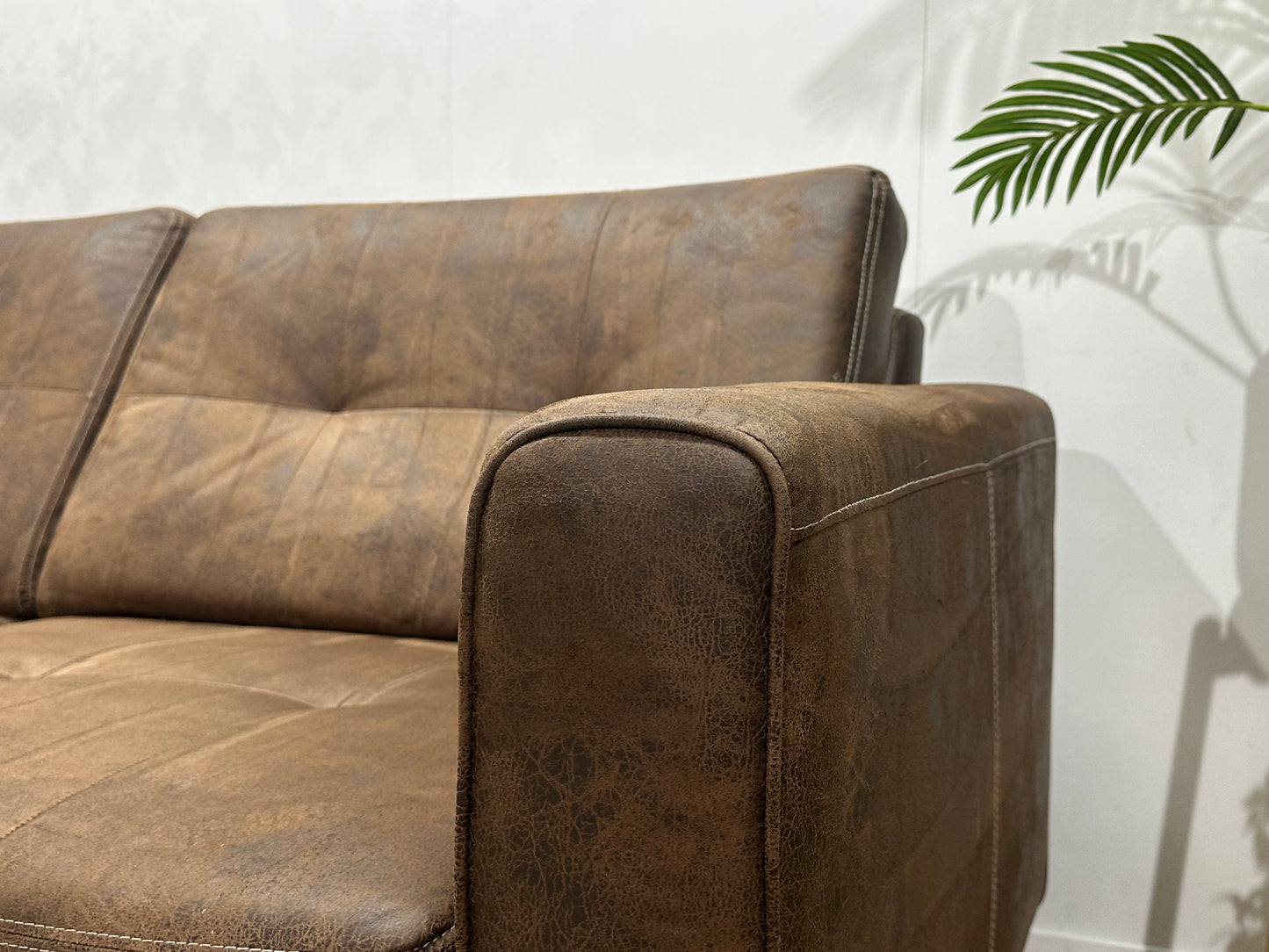 Bruine Suède Stoffen Hoekbank ~ Vaste Kussens