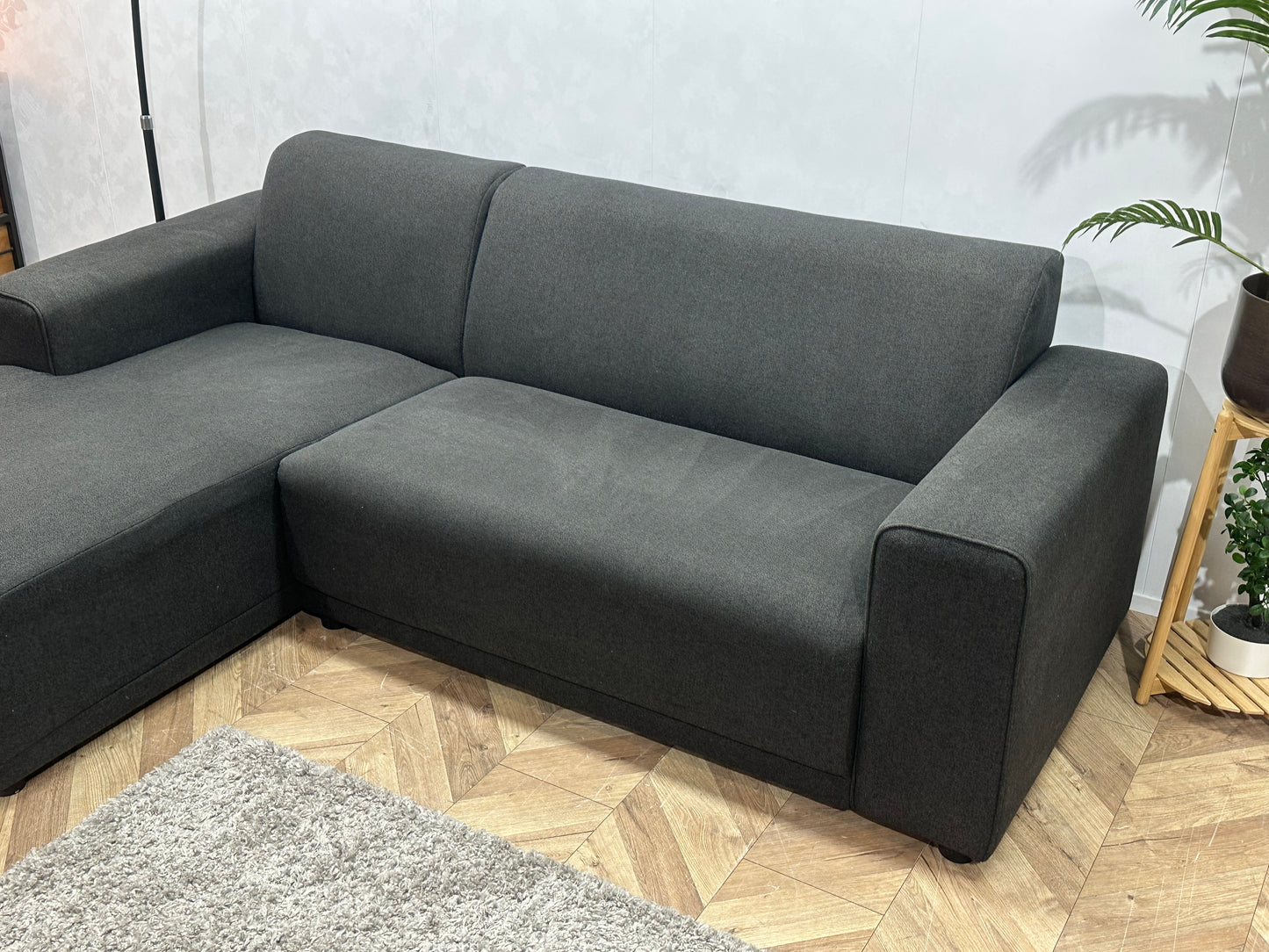 Antraciet Hoekbank ~ Vaste Kussens