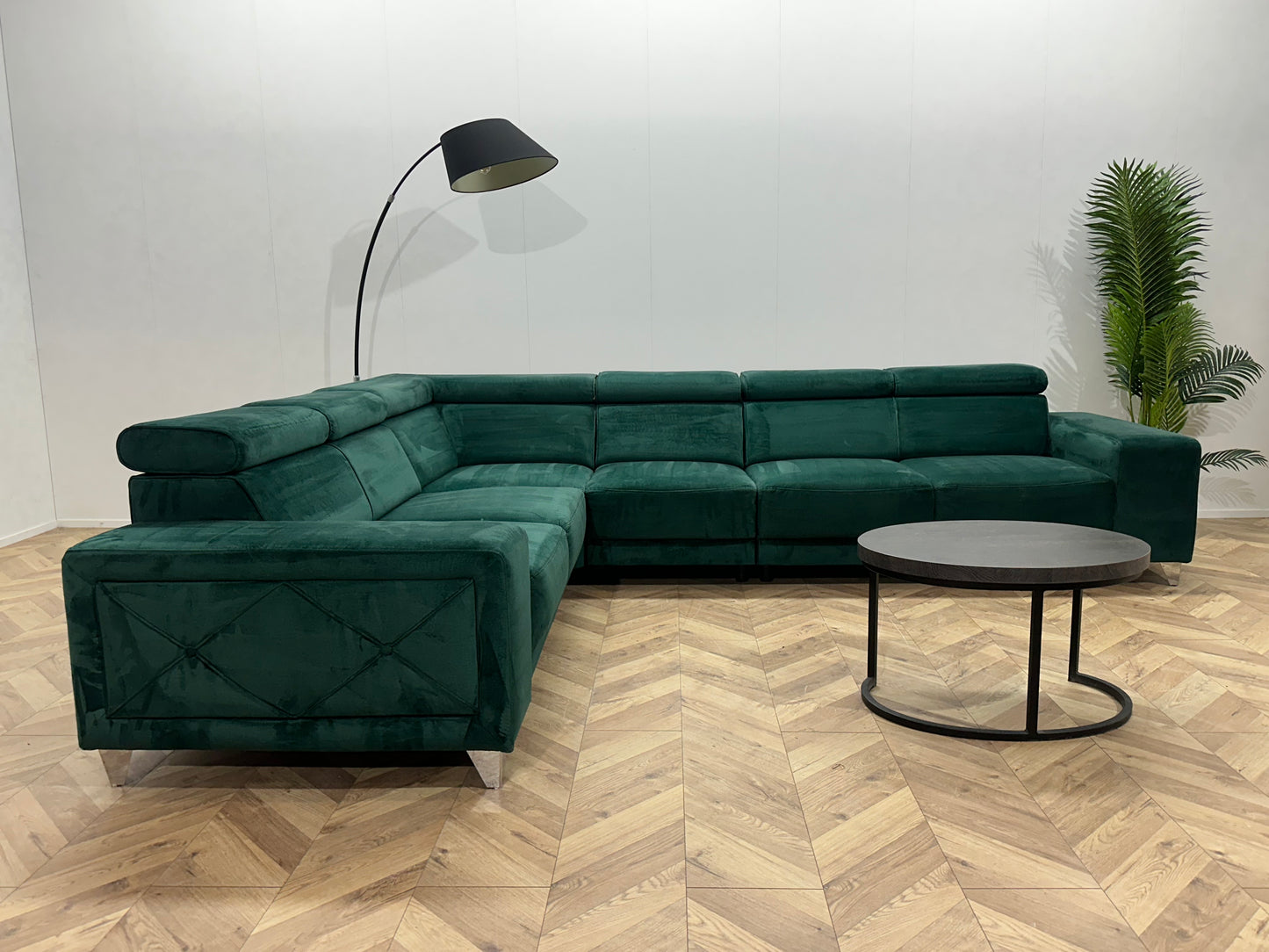 Groene Velvet Hoekbank ~ Verstelbare Hoofdsteunen