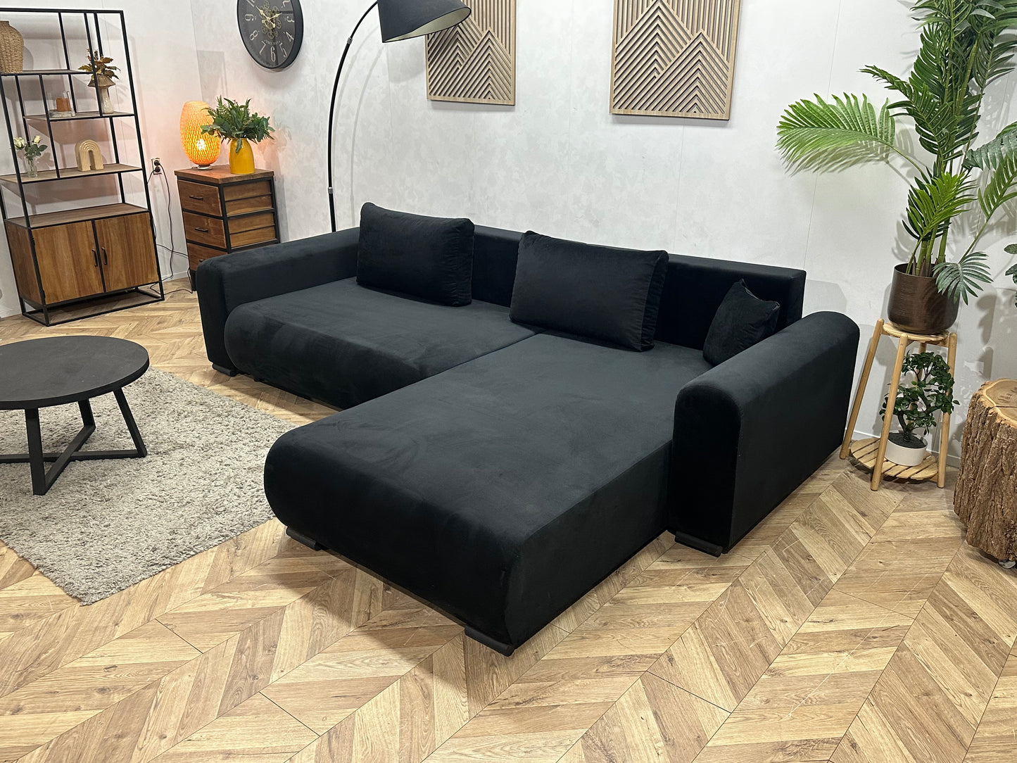 !Showroommodel! Zwarte Velvet Hoekbank