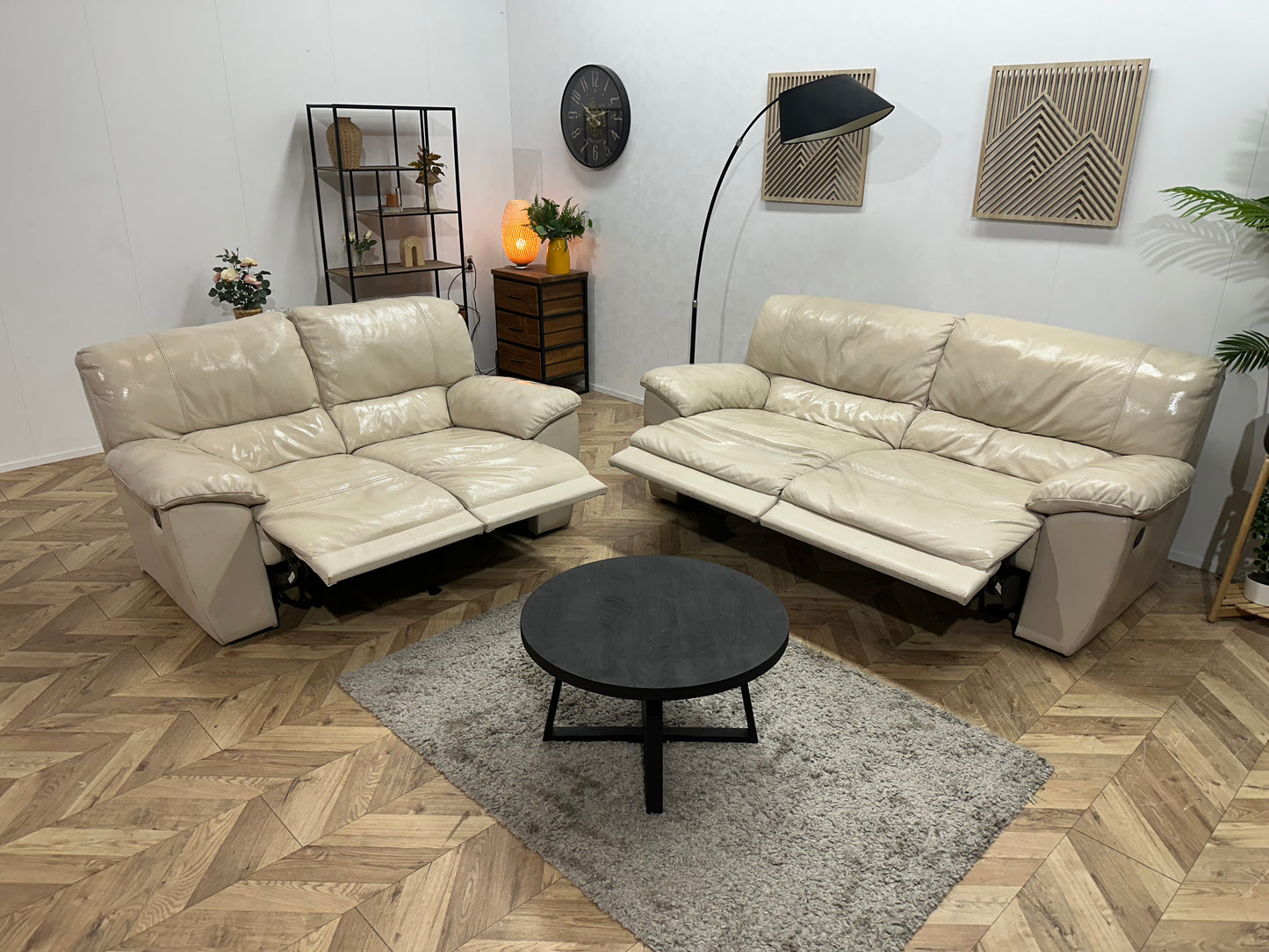 Crème Echt Lederen Banken Set ~ Geïmpregneerd ~ Relaxfunctie