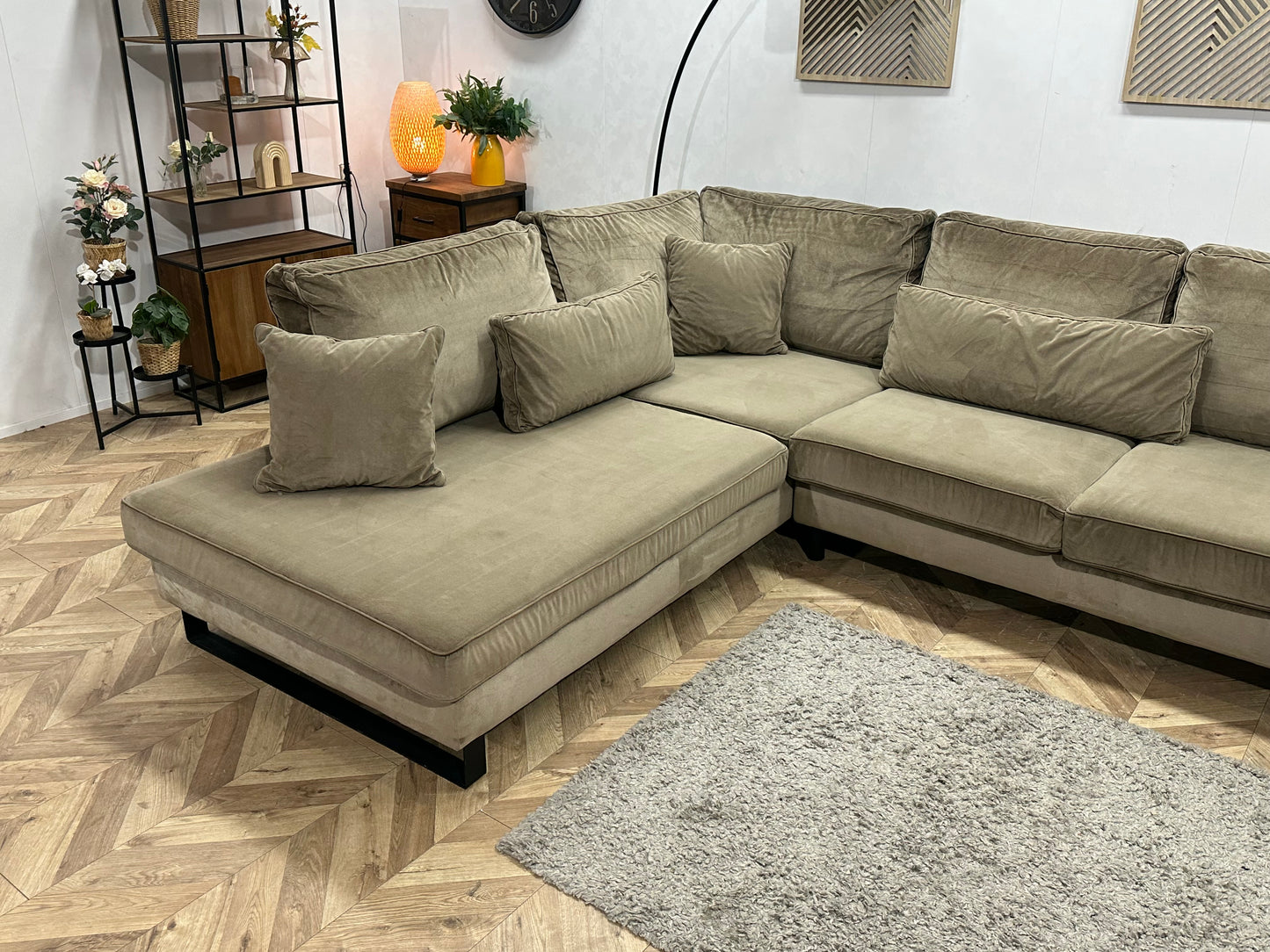 Licht Bruine Velvet Hoekbank ~ Losse Kussens Met Afneembare Hoezen