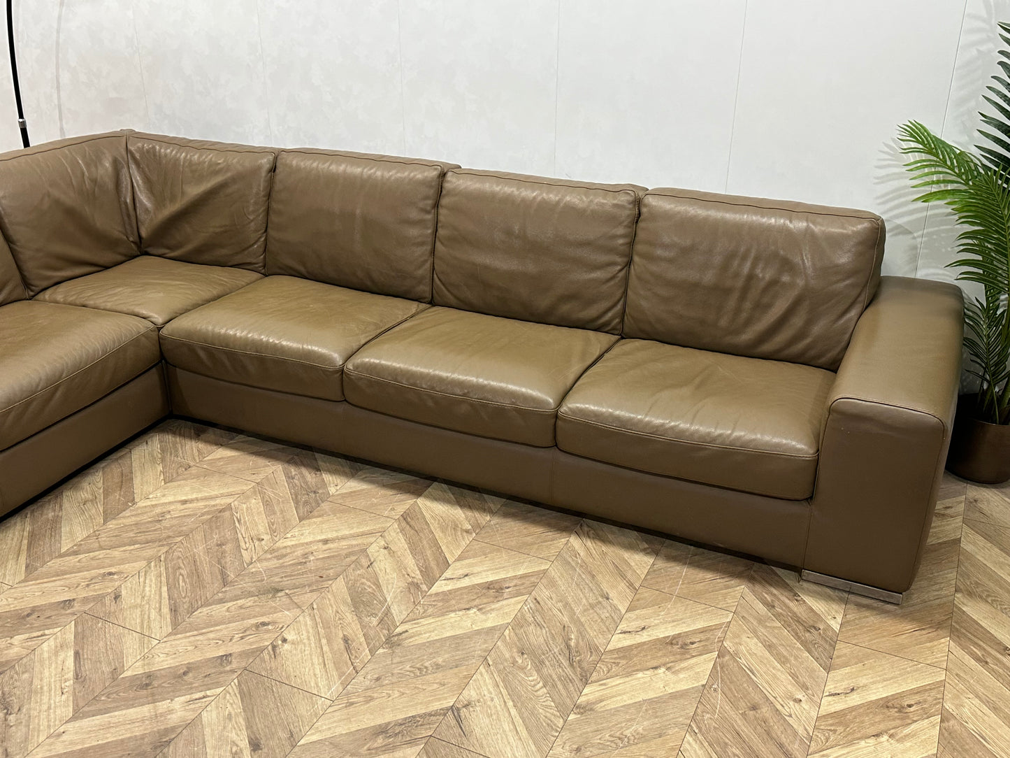 Bruin Echt Lederen Ruime Hoekbank ~ Vaste Kussens