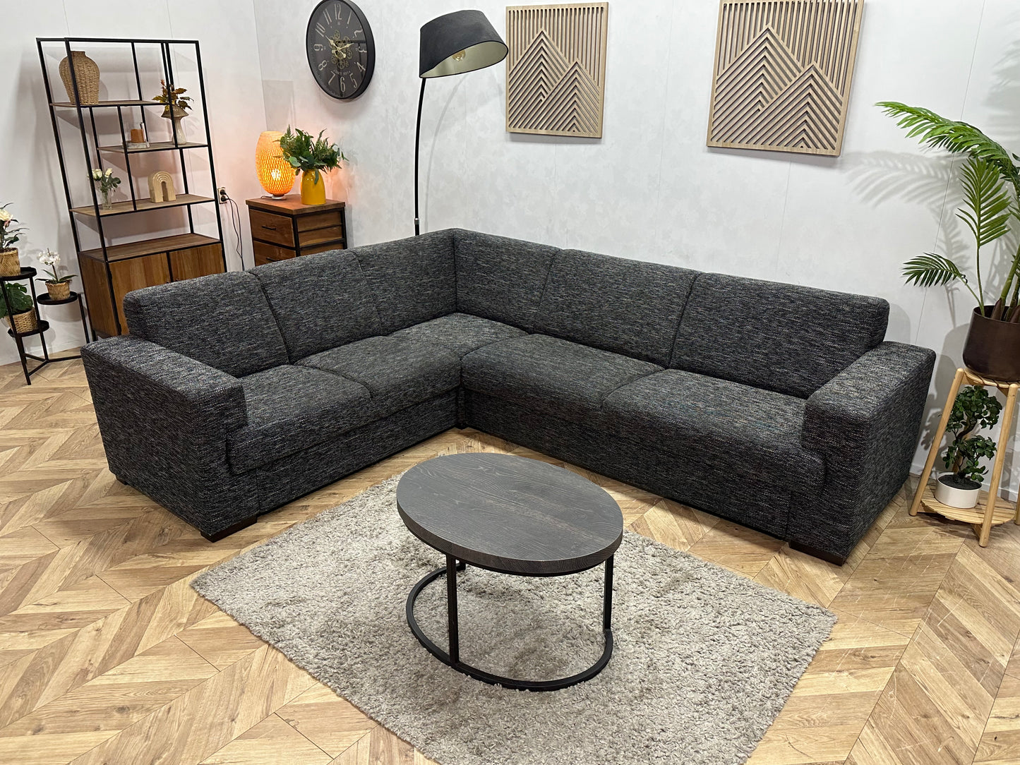 Antraciet Hoekbank ~ Vaste Kussens