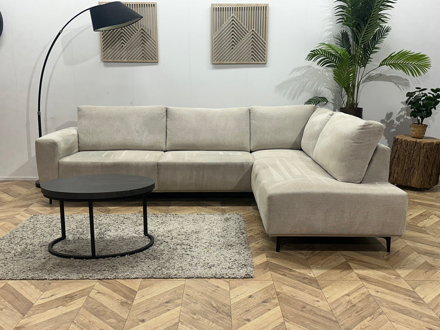 Witte/Crème Suède Stoffen Hoekbank ~ Losse Rugkussens Met Afneembare Hoezen