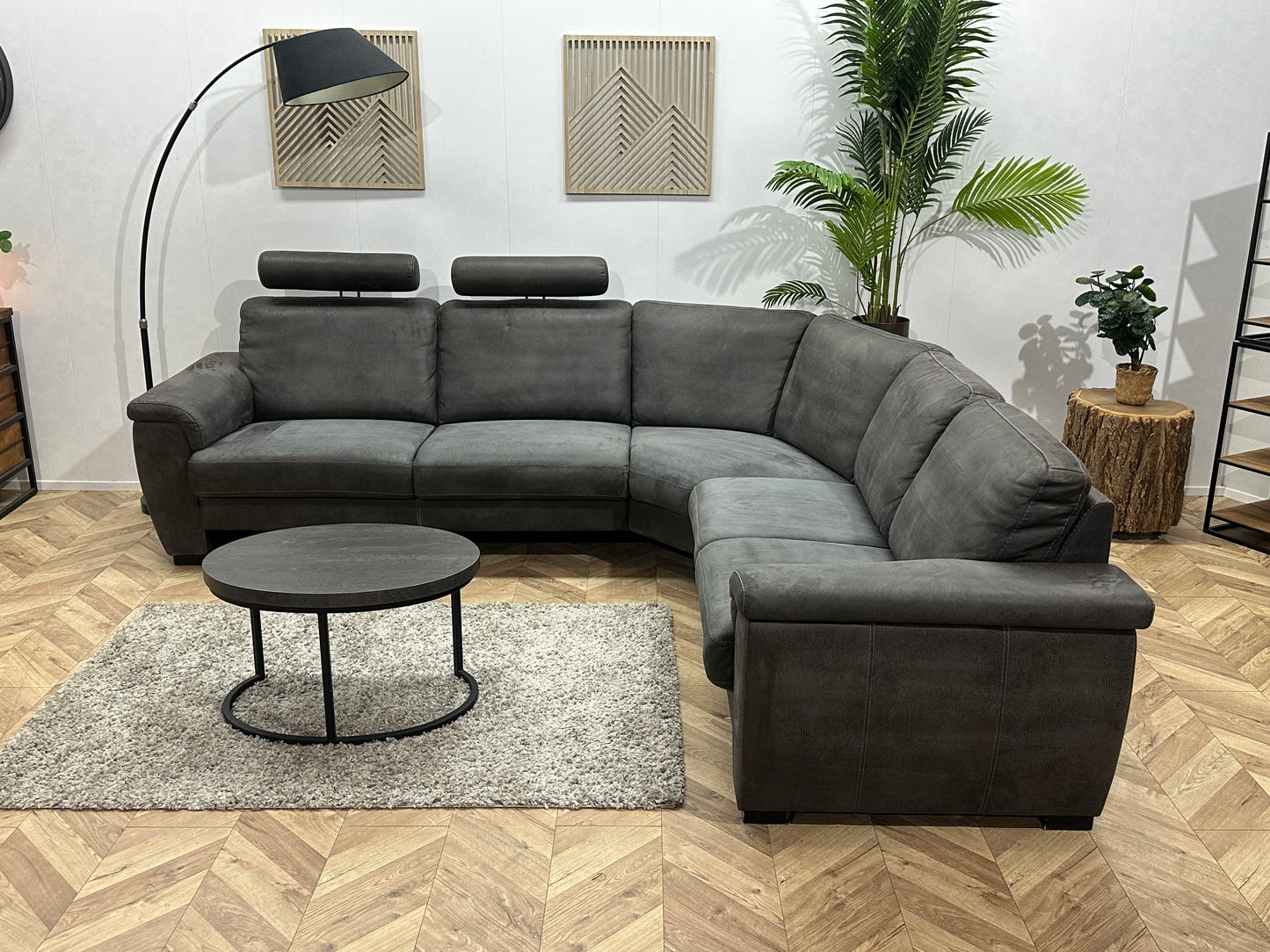 Antraciet Suède Stoffen Hoekbank ~ Vaste Kussens