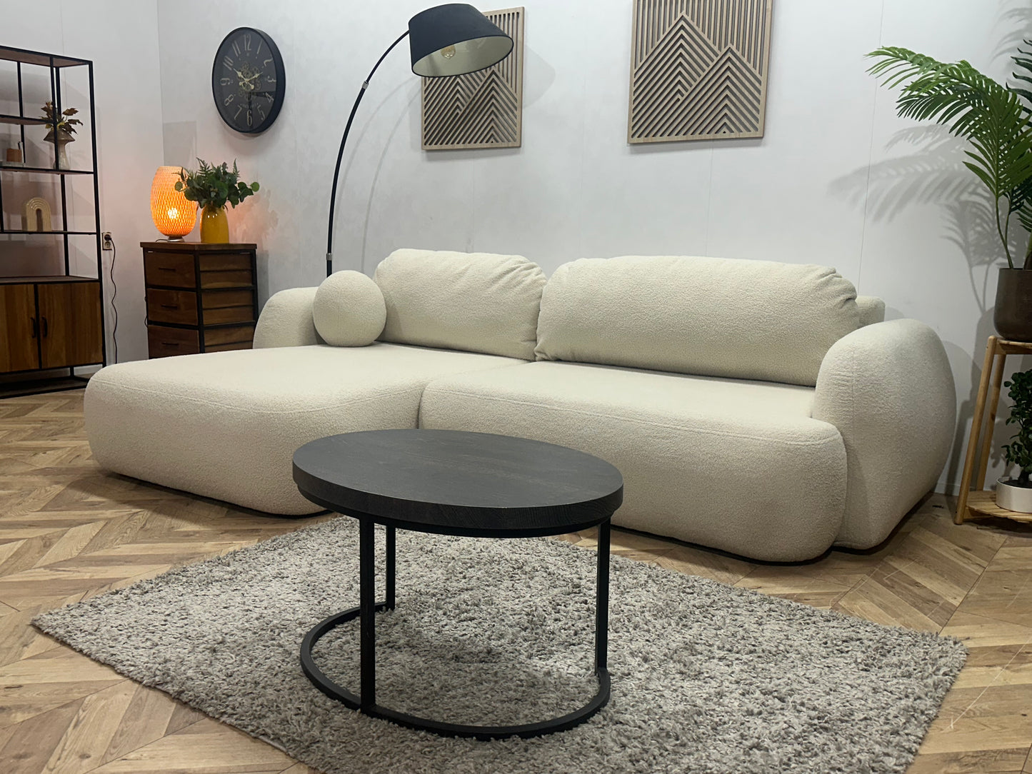 !Showroommodel! Witte Bouclé Stoffen Hoekbank