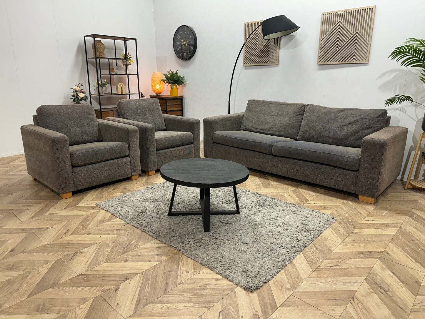 Grijze/Bruine 2.5-Zits Bank Inc Fauteuils ~ Losse Kussens Met Afneembare Hoezen