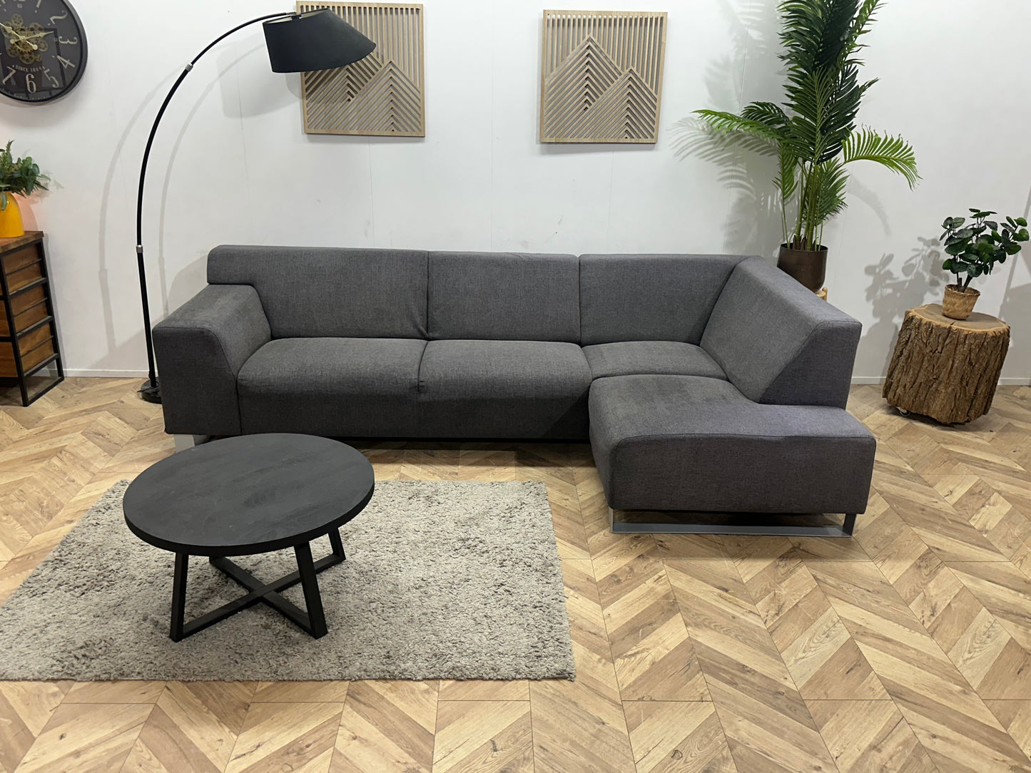 Woood Antraciet Suede Stoffen Hoekbank ~ Vaste Kussens