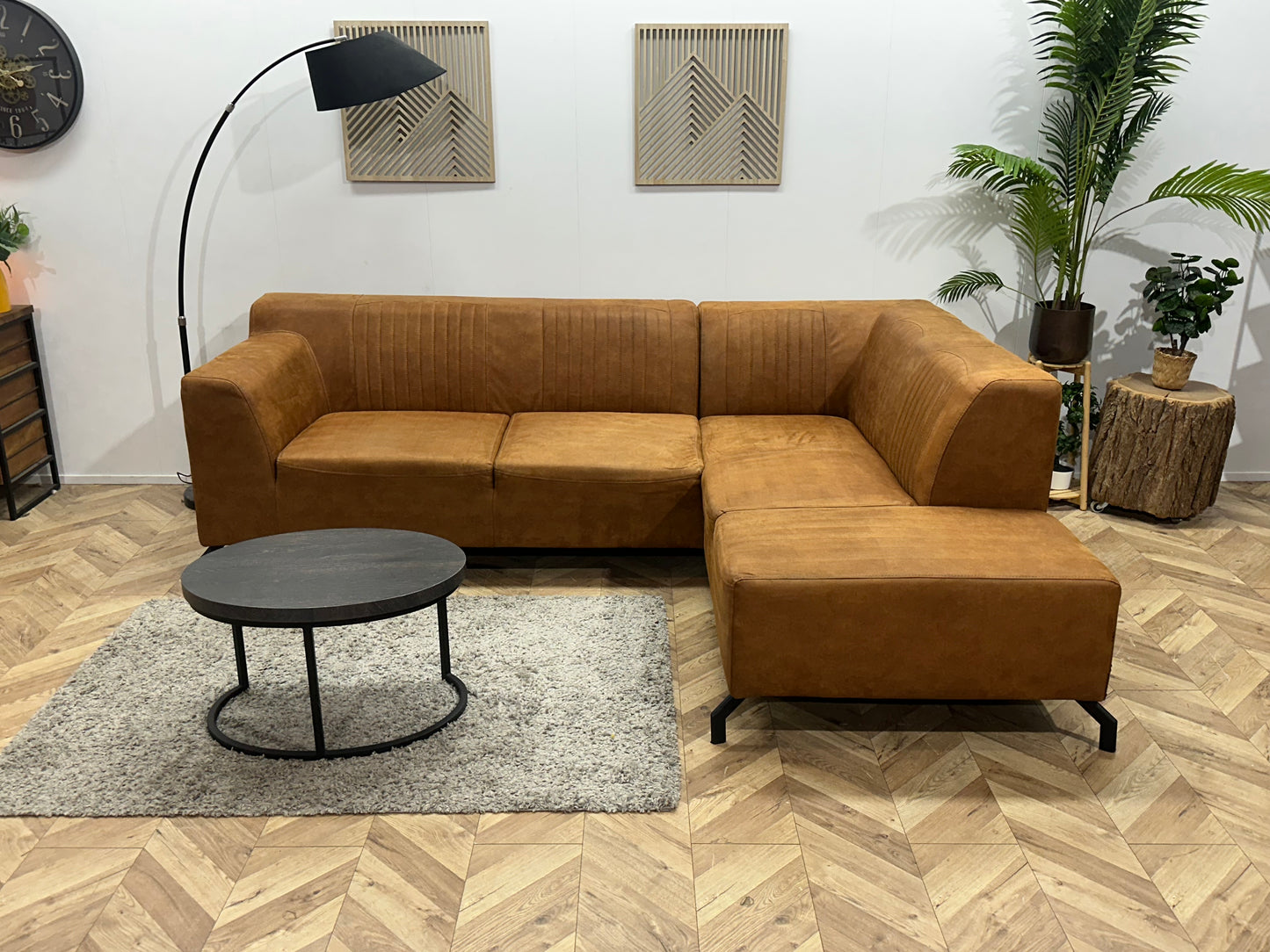 Cognac Bruine Suède Stoffen Hoekbank ~ Inruilvoordeel