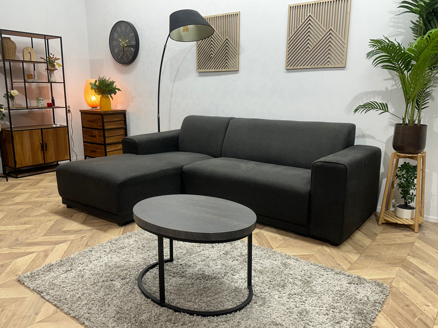 Antraciet Hoekbank ~ Vaste Kussens