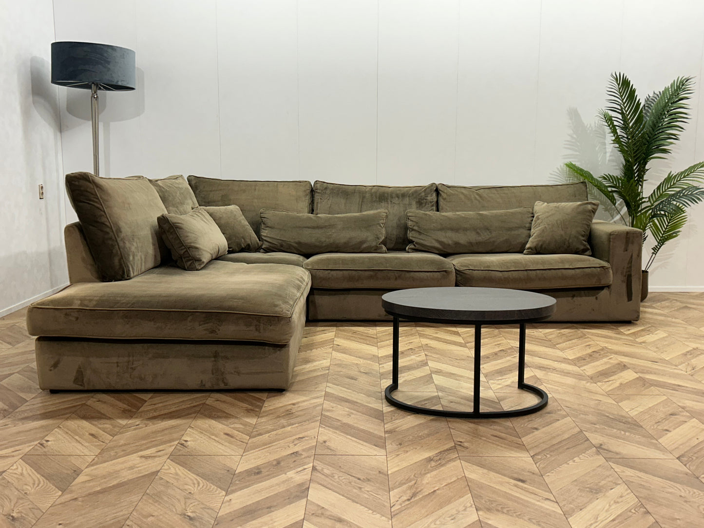 Licht Bruine Velvet Hoekbank ~ Losse Kussens Met Afneembare Hoezen