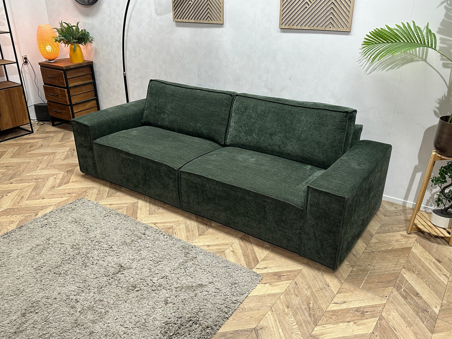 Groene Velvet 2.5-Zits Bank ~ Losse Rugkussens Met Afneembare Hoezen
