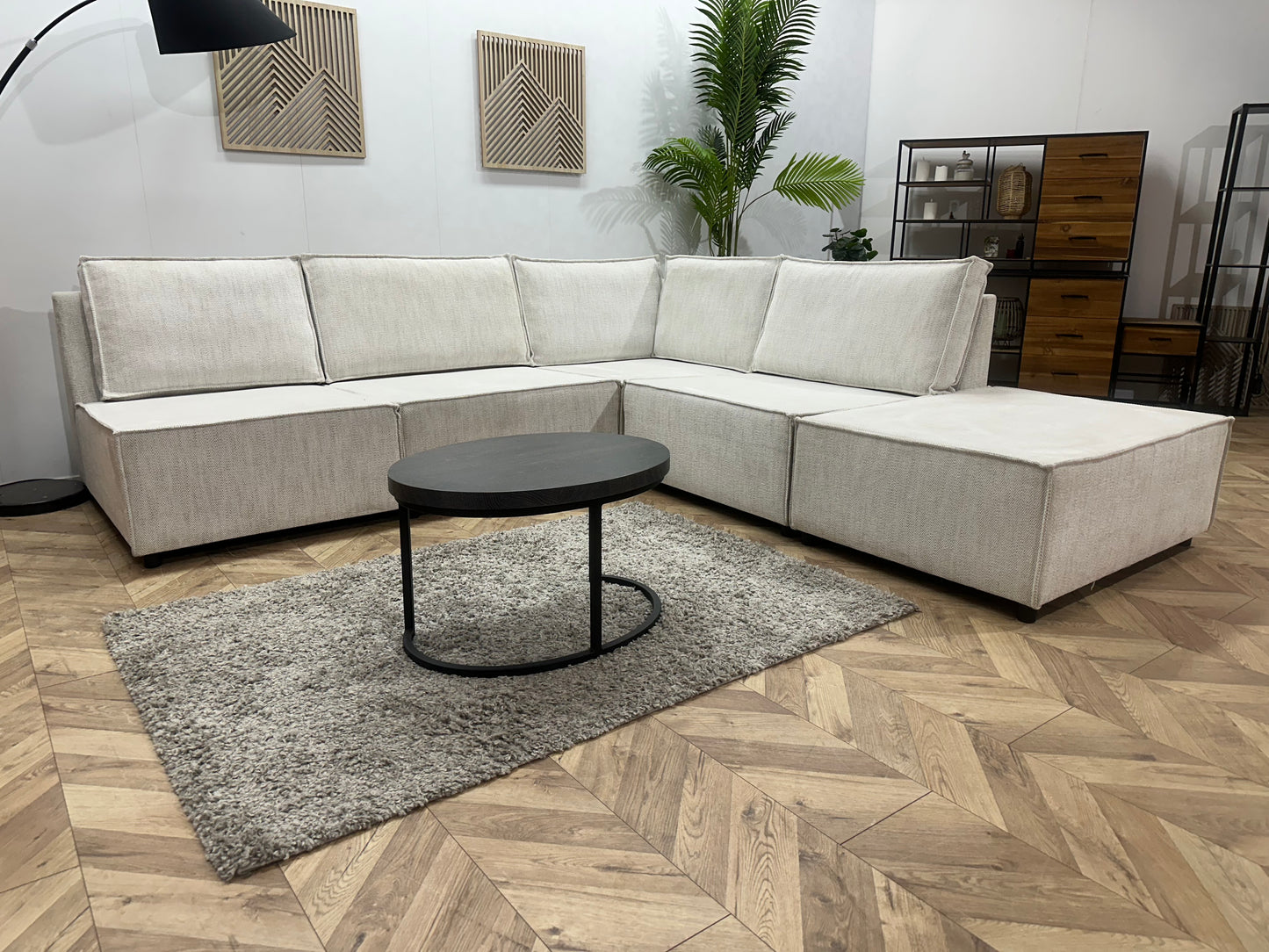 Witte Suède Stoffen Modulaire Hoekbank ~ Meerdere Opstellingen